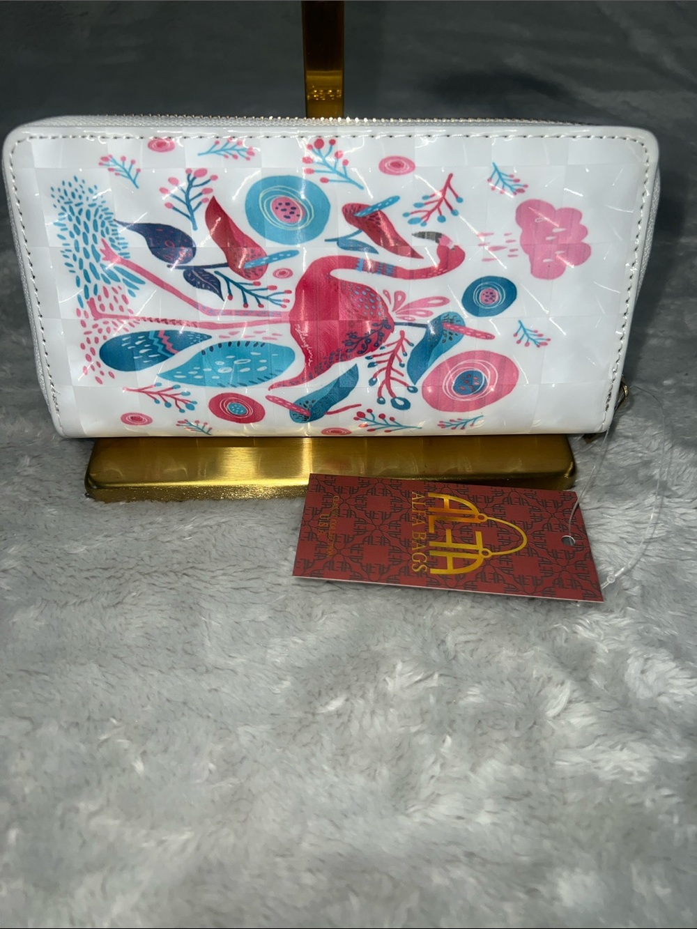 🦩 Alfa Bags Flamingo Design Zip Around Wallet- NEw